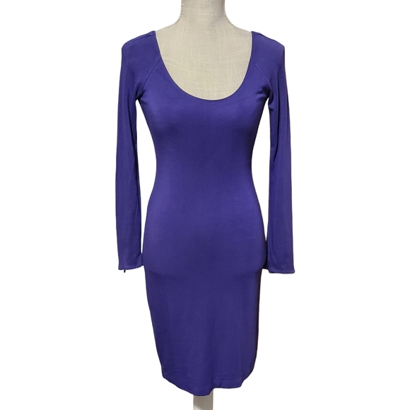 THEORY Midi Dress Womens Petite Small Royal Purple Bodycon Cocktail Minimalist - Picture 2 of 11